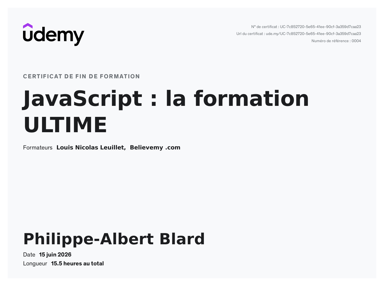 Aperçu Udemy JavaScript, la formation ultime